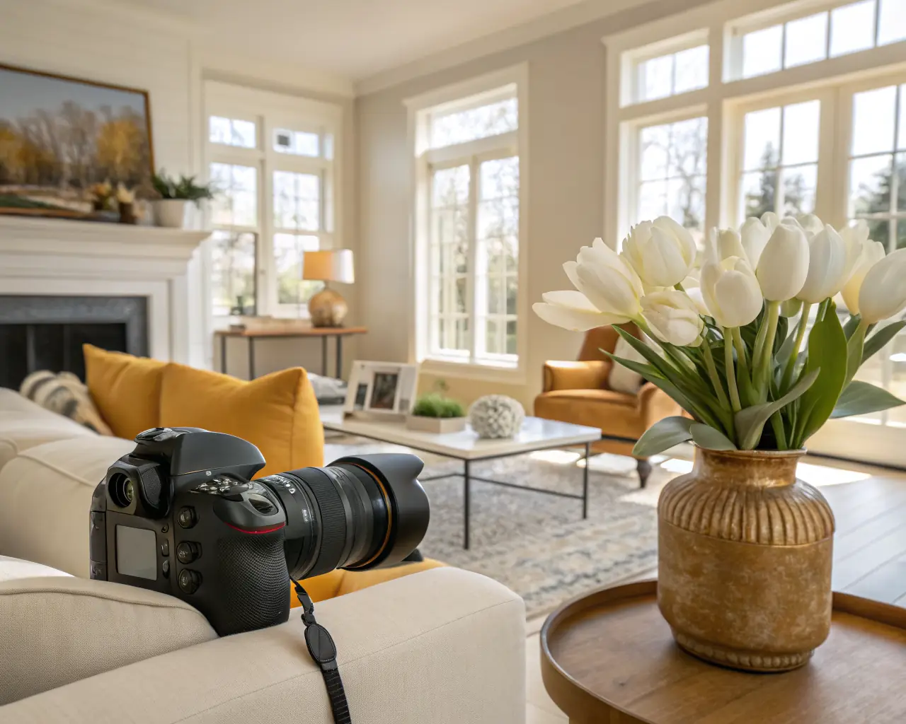 Elegantly styled bright living room with harmonious arrangement